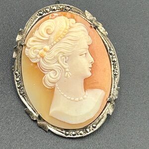 Antique Silver & Marcasite Cameo Brooch/Pendant